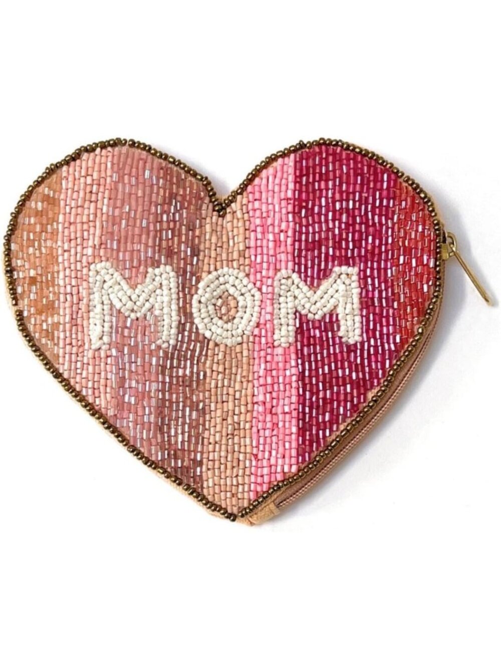 Chic Pink Heart-Shaped Beaded Pouch | Small Mom Wallet & Purse Accessory